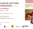 Cartel de la cuarta sesión del Club de Lectura (Traducida) de Madrid, el lunes 11 de noviembre, con María Vútova, quien ha traducido "Acerca del robo de historias y otros relatos", de Gueorgui Gospodínov, para Impedimenta.